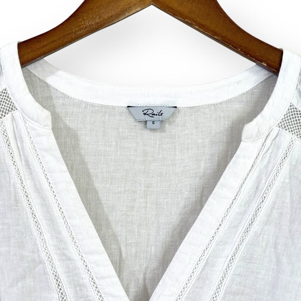 Rails Jasmine White Lace Detail Dress Linen Blend Long Sleeve Womens Size Small - Picture 5 of 14